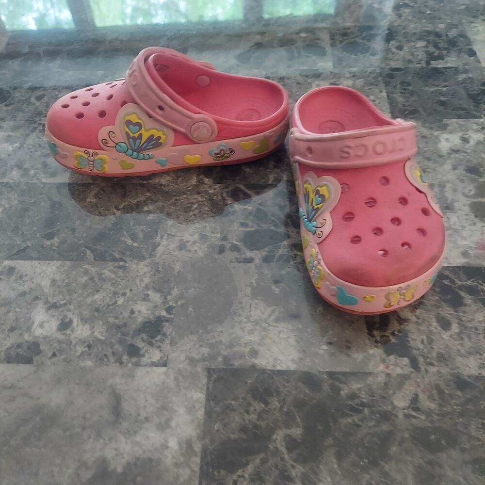Crocs Kids Fun Lab Butterfly Band Lights Clog Size 11 Pink